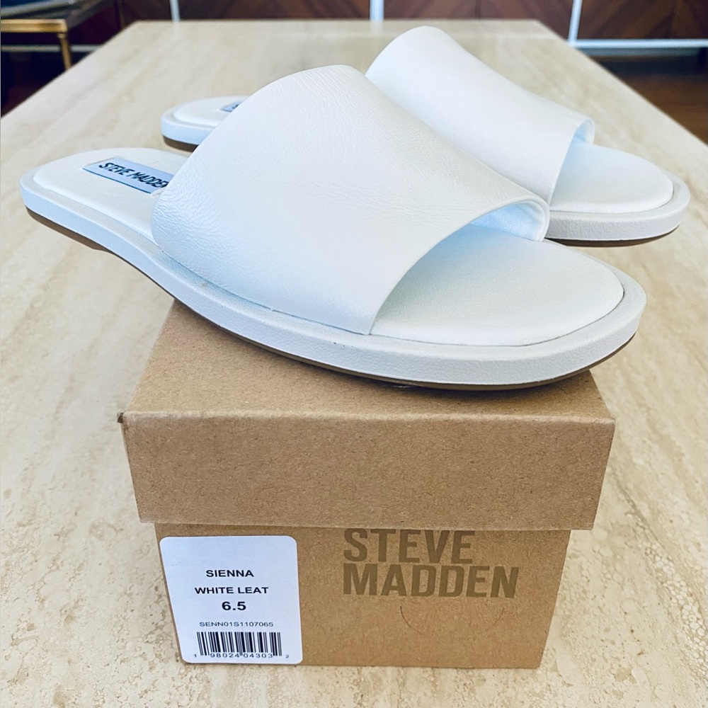 NWT Steve Madden White Leather Sienna Sandal Slip On | 6.5